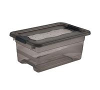 keeeper Storage Box with Lid and Sliding Closing Mechanism, 4 L, Transparent, Crystal Grey