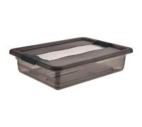 keeeper Storage Box with Lid and Sliding Closing Mechanism, 7 L, Transparent, Crystal Grey