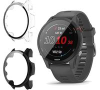 KeeFos 2 Piece Case Compatible with Garmin Forerunner 255, PC Protective Cover with Tempered Glass Screen Protector, Overall Protective Case for Garmin Forerunner 255 - Black+Transparent