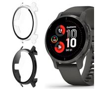KeeFos 2 Piece Case Compatible with Garmin Venu 2S, PC Protective Cover with Tempered Glass Screen Protector, Overall Protective Case for Garmin Venu 2S - Black+Transparent