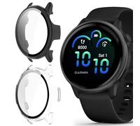 KeeFos 2-Piece Case Compatible with Garmin Vivoactive 6, AllRound Protective Case Builtin 9H Hardness Glass, PC Screen Protector Case Cover for Garmin Vivoactive 6(Black+Transparent)