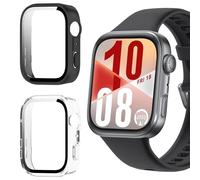 KeeFos 2 Piece Case Compatible with Huawei Watch Fit 4, PC Protective Cover with Tempered Glass Screen Protector, Overall Protective Case for Huawei Watch Fit 4 - Black+Transparent