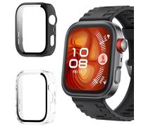 KeeFos 2-Piece Case Compatible with Huawei Watch Fit 4 Pro, AllRound Protective Case Builtin 9H Hardness Glass, PC Screen Protector Case Cover for Huawei Watch Fit 4 Pro(Black+Transparent)