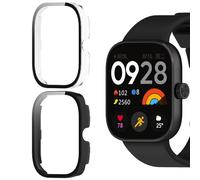 KeeFos 2-Piece Case Compatible with Xiaomi Redmi Watch 4, AllRound Protective Case Builtin 9H Hardness Glass, PC Screen Protector Case Cover for Xiaomi Redmi Watch 4(Black+Transparent)