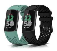 KeeFos 2-Piece Silicone Strap for Fitbit charge 6/Fitbit Charge 5, Replacement Strap for Men and Women, Silicone Band for Fitbit charge 6/Fitbit Charge 5 - Black+Green