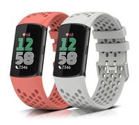 KeeFos 2-Piece Silicone Strap for Fitbit charge 6/Fitbit Charge 5, Replacement Strap for Men and Women, Silicone Band for Fitbit charge 6/Fitbit Charge 5 - Pink+White