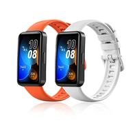 KeeFos 2-Piece Silicone Strap for Huawei Band 9/Huawei Band 8, Replacement Strap for Men and Women, Silicone Band for Huawei Band 9/Huawei Band 8 - Orange+White
