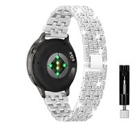 KeeFos 22mm Strap Compatible with Garmin Venu 4 45mm/Venu 3 45mm/2/Forerunner 570 47mm/265/255/255 Music/Vivoactive 4/Active, Shiny Straps with Rhinestones, Metal Watch Band - Silver