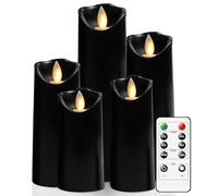 KeeFos LED Candles [Set of 5] Flameless Candles, Real Wax Pillar Candles with Remote Control, Timer Function with Realistic Flickering Flame for Dining Room,Church, Bedroom [Energy Class G] (Black)