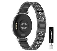 KeeFos Strap Compatible with Garmin Lily 2/Garmin Lily 2 Active, Shiny Straps with Rhinestones, Metal Watch Band - Black