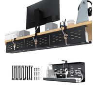 KEEGH 16" Under Desk Cable Management Tray, No Drill Clamp Mount, Extra Large Desk Cord Organizer Upgrade Capacity, Cord Management Tray for Home Office, Gaming Desk, Standing Desk, Black, 3 Pack