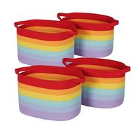 KEEGH 4-Pack Toy Storage Baskets, Large Foldable Woven Cotton Rope Laundry Basket with Handle, Empty Gift Baskets Decor for Kids Classroom, Blanket Basket for Living Room, Shoe Baskets, Rainbow
