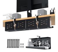 KEEGH Under Desk Cable Management Tray, 2 Pack No Drill Desk Cable Baskets Upgrade Capacity, Clamp/Screw Mount Cord Organiser Desk, Gaming/PC Cable Tidy Tray Cord Hiders for Home Office, Black