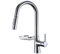 KeeGone Kitchen Mixer tap with Pull-Out Spray, Pull Down Kitchen Sink Mixer Taps Faucet High Arc 360° swivelling Two Modes with Storage Rack Chrom