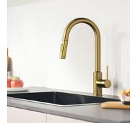 KeeGone Kitchen Mixer tap with Pull-Out Spray Pull Down Kitchen Sink Mixer Taps Faucet High Arc 360° swivelling Two Modes Stainless Steel Gold