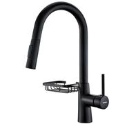 KeeGone Kitchen Tap, Kitchen Mixer tap with Pull-Out Spray, Pull Down Kitchen Sink Mixer Taps Faucet High Arc 360° swivelling Two Modes with Storage Rack Ebony