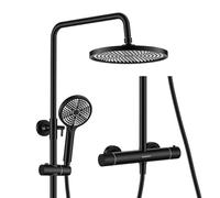 KeeGone Shower System Complete Set with Thermostat 25cm Rain Shower & 3 Spray Hand Shower Thermostat with Non-Slip Rotary Knob & Anti-Scalding Height Adjustable Stainless Steel Water Saving