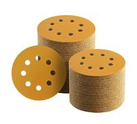 Keeimp 100 Pcs 5 Inch Sanding Discs Hook and Loop, 8 Hole Gold Premium 400 Grit Dustless Random Orbit Sandpaper for Woodworking or Automotive