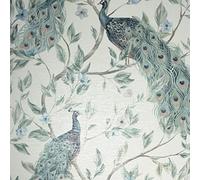 Keeka Bird Navy Blue Wallpaper - Peacock Nature Floral Flowers Feathers Leaves - Modern Feature Wall Metallic Silver