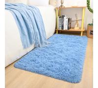 Keeko Blue Small Runner Rugs for Bedroom Kids, 2x4 Nursery Bedside Rug Shag Cute Indoor Baby Throw Rugs Fuzzy Area Carpet for Teen Boy Kid Girl Child Room Living Room Decor