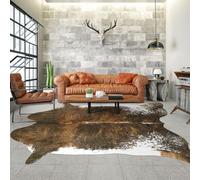 Keeko Faux Cowhide Rug Large Cow Print Rugs, 5.2x6.2 Western Living Room Entryway Rug Non-Slip Indoor Country Premium Big Animal Print Rugs for Bedroom Dorm Faux Hide Carpet Room Decor Saddle Brown