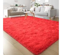 Keeko Fluffy Area Rugs for Living Room Bedroom, 6x9 Soft Plush Bedside Rug Modern Indoor Large Rug Shag Fuzzy Nursery Carpet Non Slip Rugs for Kids Girls Baby Teen Dorm Room Home Decor Red