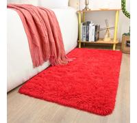 Keeko Small Bedroom Runner Rug 2x4, Fluffy Bedside Kids Room Rugs Living Room Shag Throw Rug for Nursery Entryway Fuzzy Indoor Area Carpet Cute Rugs for Boy Baby Girl Room Dorm Decor Red