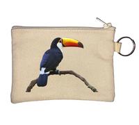 Keel Billed Toucan Parrot Bird Key Chain Coin Purse Beige