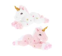 Keel Toys SE3064 Keeleco Laying Unicorn 35cm Soft Cuddly Plush Toy, Pink or White, Assortment, One Selected at Random