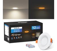KEELED Downlights for Ceiling, Recessed Lighting with Night Light, 230V, 6W, 3CCT 3000K/4000K/6000K Selectable, Non-Dimmable, 70-85mm Cutout, 12-Pack