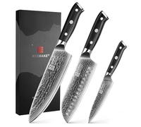 KEEMAKE Damascus Knife Set 3 Piece Professional Kitchen Knives Set | Forged 67-Layer Damascus VG-10 Blade Ultra Sharp Chef Knife, Santoku Knife and Paring Knife with Ergonomic G10 Handle