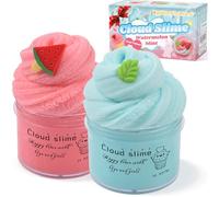 Keemanman 2 Pack Cloud Slime Kit with Red Watermelon and Mint Charms, Scented DIY Slime Supplies for Girls and Boys, Stress Relief Toy for Kids Education, Party Favor, Gift and Birthday
