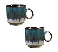 KEEMEN Ceramic Coffee Mugs Set of 2, 150 ml/5 oz Handmade Pottery Coffee Cups Tea Mugs with Handle for Latte Milk Cappuccino and Beverages (Blue)