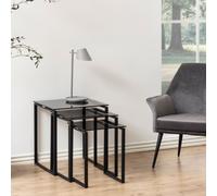 keene smoked glass nest of 3 tables with black metal frame