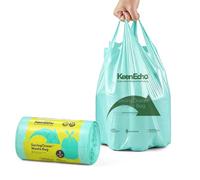KeenEcho 12L 50 Counts Small Green Bin Liners with Handle, Ocean Fishing Nets Upcycling, Sage & Sea Salt Scented, Plastic Bin Bags, Garbage Bags for Kitchen, Bathroom, Office and Pets
