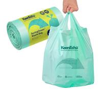 KeenEcho 15L 50 Counts Small Green Bin Liners with Handle, Ocean Fishing Nets Upcycling, Sage & Sea Salt Scented, Plastic Bin Bags, Garbage Bags for Kitchen, Bathroom, Office and Pets