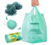 KeenEcho 5L 50 Counts Small Green Bin Liners with Handle, Ocean Fishing Nets Upcycling, Sage & Sea Salt Scented, Plastic Bin Bags, Garbage Bags for Kitchen, Bathroom, Office and Pets