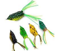 Keenjorika Frog Fishing Lures, 5 Pack Hollow Body Topwater Frog Baits, Weedless Soft Floating Frog Lure with Silicone Skirt Legs, Bass Fishing Lures for Bass Pike Snakehead Musky Freshwater Tackle