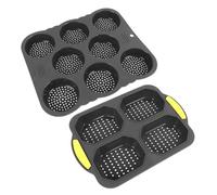 Keenso 8 Cavity Silicone Hamburger Bun Pan 4 Hollow Room Silicone Pan for Various Bread Types for Everyday Use