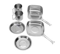 Keenso Camping Cookware Set Stainless Steel Cooking Kit 6 Piece Pots and Pans with 2 Cups 2 Plates Stackable Design for Hiking Picnic Backpacking to 3 People (CW 304 6 piece lunch box set)