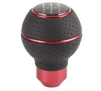 Keenso Car Shift Lever Knob, 5 Speed Gear Shift Knob Stick Aluminium Alloy and Leather Manual Automobiles Accessory (C(red))
