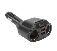 Keenso Cigarette Lighter Splitter, Flame Retardant ABS PC Bluetooth Car Adapter with 2 Sockets Dual USB Charging Hands Free Calling Voltage Display for Drivers