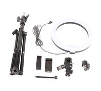 Keenso Dimmable LED Circle Light Set with Tripod for Live Broadcast Selfie Makeup, 10" Video Lamp for Mobile Phone USB Charger