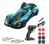 Keenso Drift Car, Rc Drift Car Rc Cars 1:24 Scale 2.4GHz Gradient Remote Control Racing with 360° Rotation, LED Lights, Sound Effect, Interchangeable Tires, 4WD 30KM/H (Green)