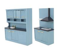 Keenso Innovative Hand Crafted 1:12 Scale Dollhouse Kitchen Furniture Set Dark Blue for Exquisite Dollhouse Decoration