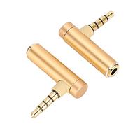 Keenso Long Service Life 3.5 Mm Male to Female Adapter Right -angled Stereo Headphone Cable Jack Plug with Several Colors to Choose From, Suitable for Headset with Microphone (2PCs, gold) (#2)