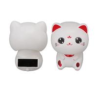 Keenso Lucky Nodding Cat Solar Light Induction Plastic Adorable Cat Sculpture for Home Office Decorations, Durable Green and Yellow Statue for Gifts and Prayers (with Large Eyes)