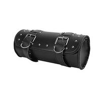 Keenso Motorcycle Tool Bag Universal Fork Handlebar Saddle Storage (Black) | Artificial Leather, Strap, Chrome Studded Punk Style, Fits Most Motorbikes, Durable Luggage Pouch