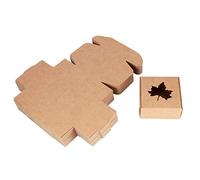 Keenso Packaging Box Maple Leaf Pattern Kraft Paper 50pcs Small Packaging Box Wedding Party Favor for DIY Crafts Candy Cookies 6.6X 2.5cm