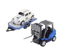 Keenso RC Forklift Trailer Set, 1/64 Scale Remote Control Forklift 2.4Ghz Mini Alloy RC Construction Vehicle Toy with Trailer, Lights, Sound for Kids Adults (Dark Blue)